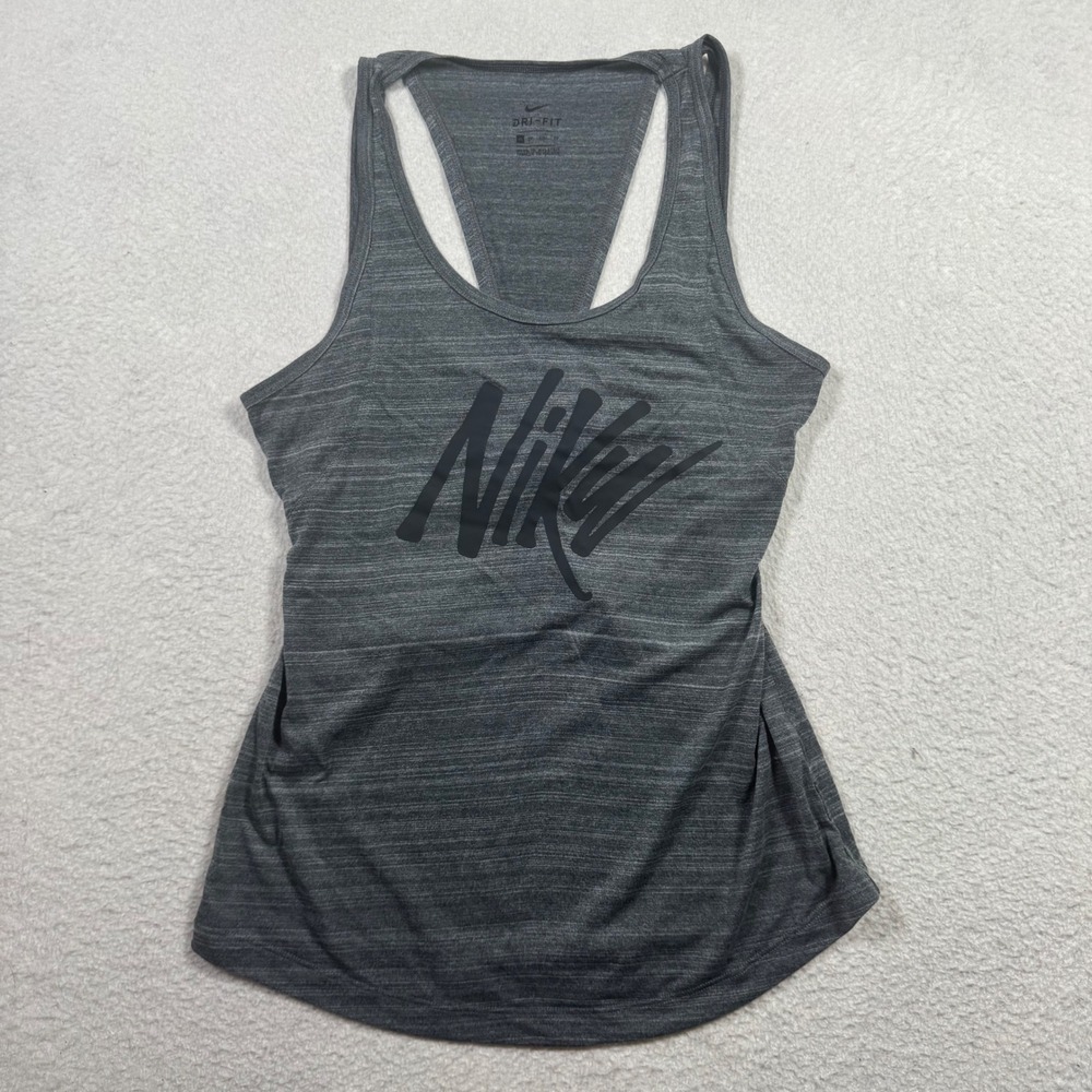 Nike Dri-FIT Tank Top Womens XS Gray Excellent Racerback Strappy Open Back Logo